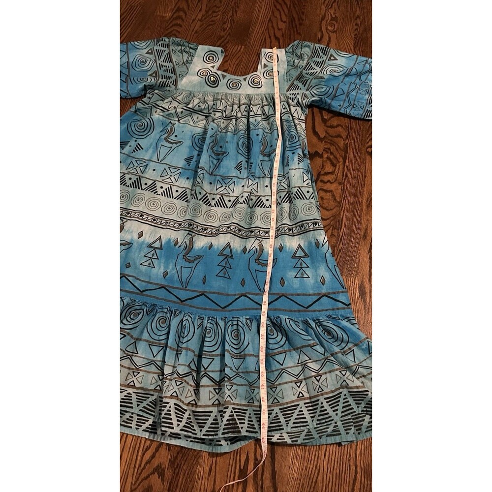 Vintage 60s‎ 70s Ramona Rull 100% Cotton Western Teal Boho Maxi Dress Kaftan 1X - Picture 11 of 11